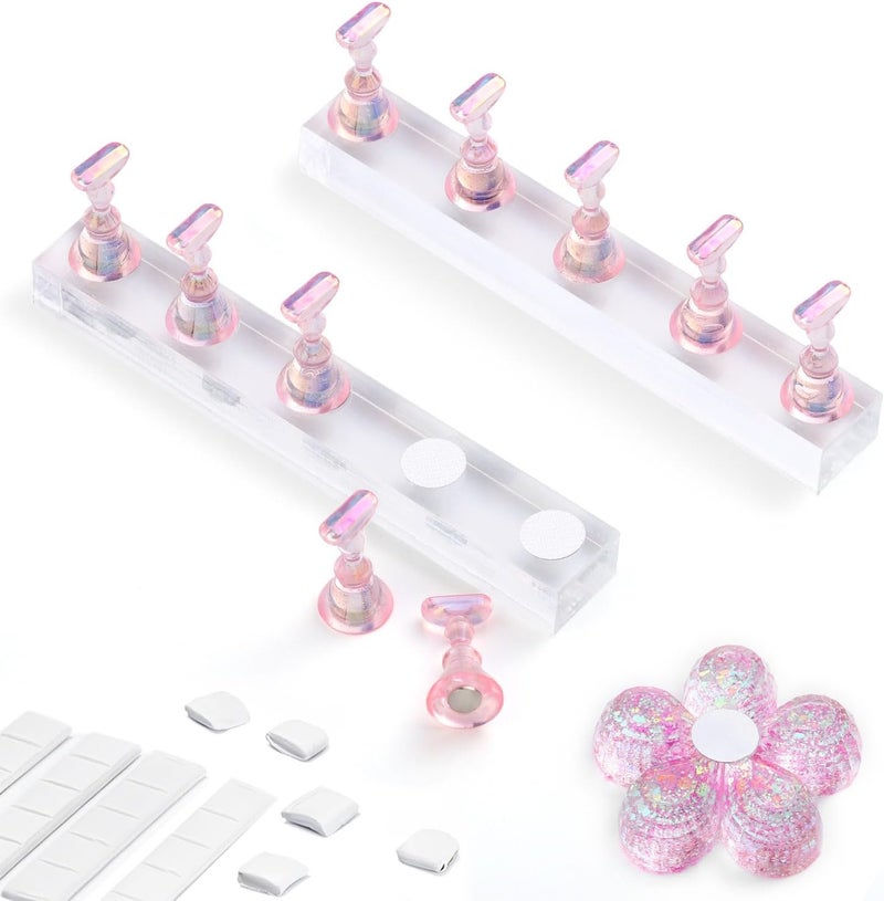Etercycle Nail Stand Acrylic Nail Art Display Stand Practice Nail Holder for Painting Nails Practice Stands with Reusable Putty (Pink) - Image 1
